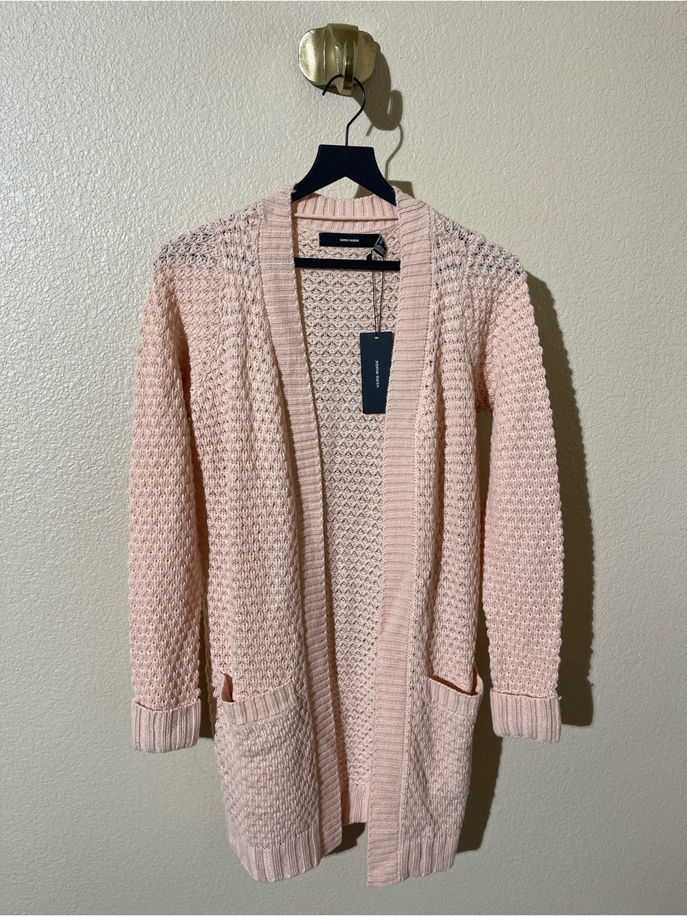 Vero Moda Light Pink Open-Front Knit Cardigan